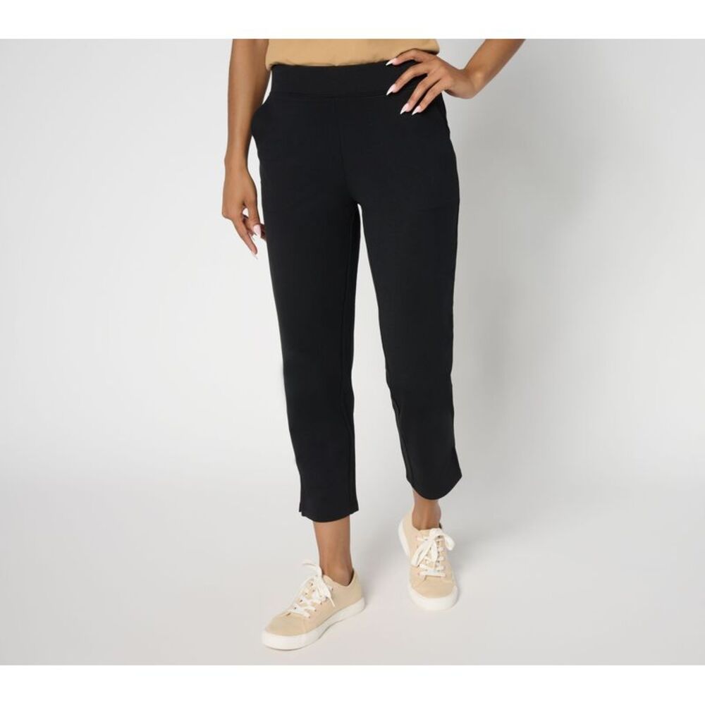 Denim & Co. Women's Petite Pants 1XP EasyWear French Terry Crop Black
